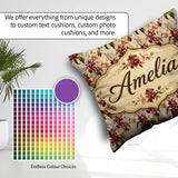 Custom Name Rich and Cream Orchid Floral Pattern on Warm Neutral Square Filled Cushion Throw Pillow Sofa Bed Home Decor Zip Washable UK Made