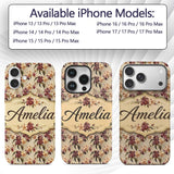 Rich Burgundy and Cream Orchid Floral Pattern on Custom Name Protective Phone Case Mobile Cover Durable Everyday Smartphone Shock Resistant