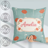 Custom Name Red Rose Minimal Pattern Blue Elegant Design Lovely Square Filled Cushion Throw Pillow Sofa Bed Home Decor Zip Washable UK Made
