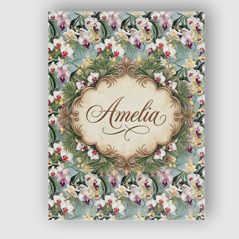 Personalised Name Tropical Orchid Floral Custom  Unique Gift Idea Elegant Feature Canvas Wall Art Print Decor Picture Ready to Hang