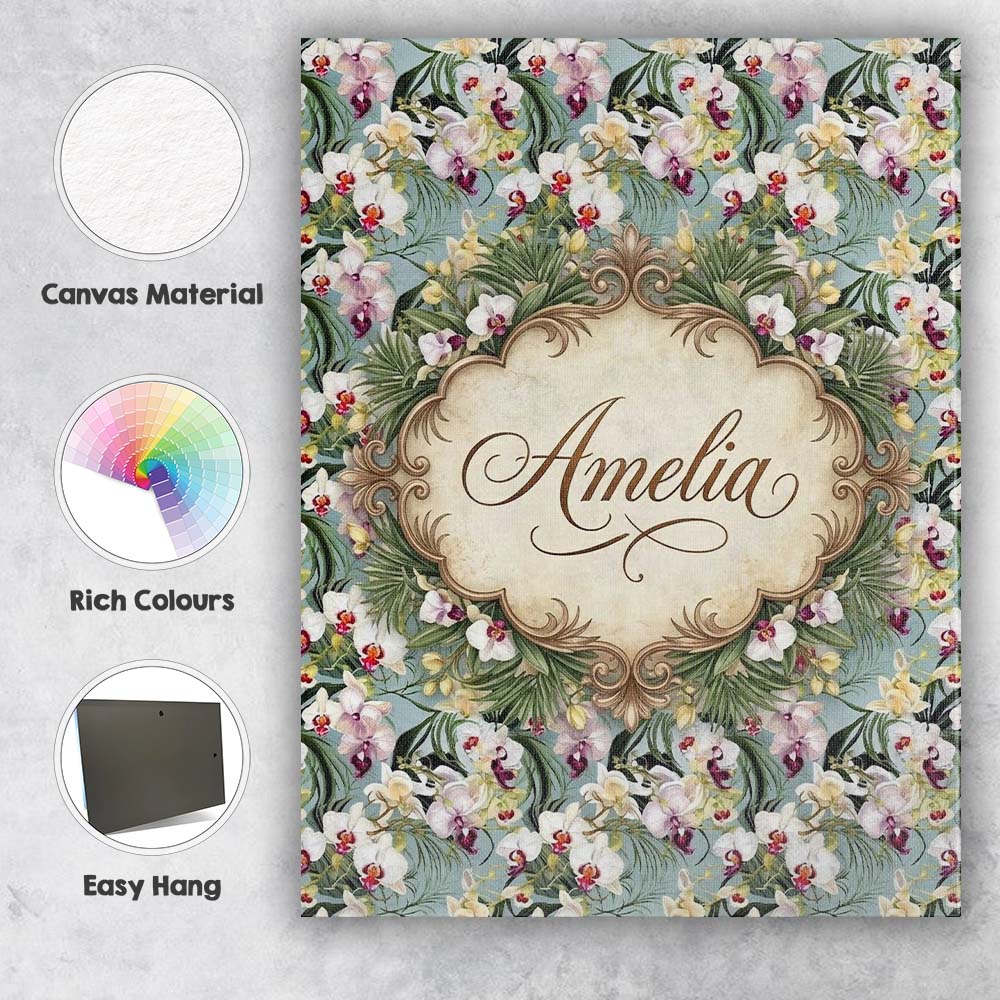 Personalised Name Tropical Orchid Floral Custom  Unique Gift Idea Elegant Feature Canvas Wall Art Print Decor Picture Ready to Hang
