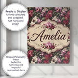 Personalised Name Deep Red and Blush Orchid Custom  Bespoke Interior Contemporary Canvas Wall Art Print Decor Picture Ready to Hang