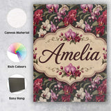 Personalised Name Deep Red and Blush Orchid Custom  Bespoke Interior Contemporary Canvas Wall Art Print Decor Picture Ready to Hang