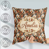 Custom Name Bold Cream Orange Orchid Floral with Lush Foliage on Square Filled Cushion Throw Pillow Sofa Bed Home Decor Zip Washable UK Made