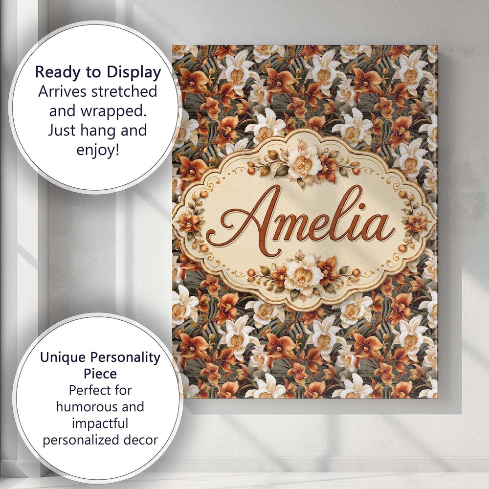 Personalised Name Bold Cream and Orange Custom  Modern Room Accent Elegant Feature Canvas Wall Art Print Decor Picture Ready to Hang