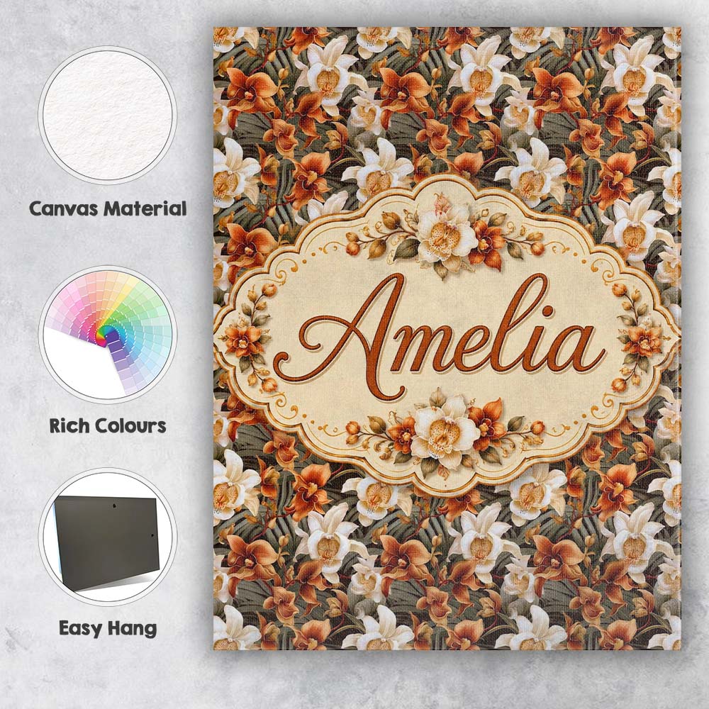 Personalised Name Bold Cream and Orange Custom  Modern Room Accent Elegant Feature Canvas Wall Art Print Decor Picture Ready to Hang