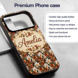 Bold Cream and Orange Orchid Floral with Lush Custom Name Protective Phone Case Mobile Cover Durable Everyday Smartphone Shock Resistant