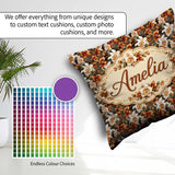 Custom Name Bold Cream Orange Orchid Floral with Lush Foliage on Square Filled Cushion Throw Pillow Sofa Bed Home Decor Zip Washable UK Made