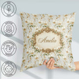Custom Name Cream Orchid Floral Soft Neutral Background Delicate Square Filled Cushion Throw Pillow Sofa Bed Home Decor Zip Washable UK Made