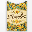 Yellow Orchid Floral with Artistic Painterly Texture on Teal Lovely  Personalised Custom Name Super Soft Fleece Blanket Bed Sofa Throw