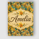 Personalised Name Yellow Orchid Floral with Custom  Bespoke Interior Contemporary Canvas Wall Art Print Decor Picture Ready to Hang