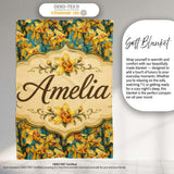 Yellow Orchid Floral with Artistic Painterly Texture on Teal Lovely  Personalised Custom Name Super Soft Fleece Blanket Bed Sofa Throw