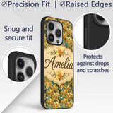 Yellow Orchid Floral with Artistic Painterly Custom Name Protective Phone Case Mobile Cover Durable Everyday Smartphone Shock Resistant