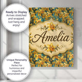 Personalised Name Yellow Orchid Floral with Custom  Bespoke Interior Contemporary Canvas Wall Art Print Decor Picture Ready to Hang
