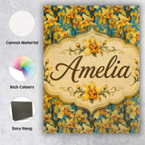 Personalised Name Yellow Orchid Floral with Custom  Bespoke Interior Contemporary Canvas Wall Art Print Decor Picture Ready to Hang