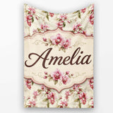 Orchid Blossom with Subtle Watercolour Effect on Light Background  Personalised Custom Name Super Soft Fleece Blanket Bed Sofa Throw