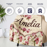 Orchid Blossom with Subtle Watercolour Effect on Light Background  Personalised Custom Name Super Soft Fleece Blanket Bed Sofa Throw