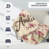 Orchid Blossom with Subtle Watercolour Effect on Light Background  Personalised Custom Name Super Soft Fleece Blanket Bed Sofa Throw