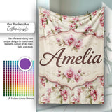 Orchid Blossom with Subtle Watercolour Effect on Light Background  Personalised Custom Name Super Soft Fleece Blanket Bed Sofa Throw
