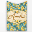 Golden Orchid Bloom on Teal Background Elegant Floral Pattern Lovely  Personalised Custom Name Super Soft Fleece Blanket Bed Sofa Throw