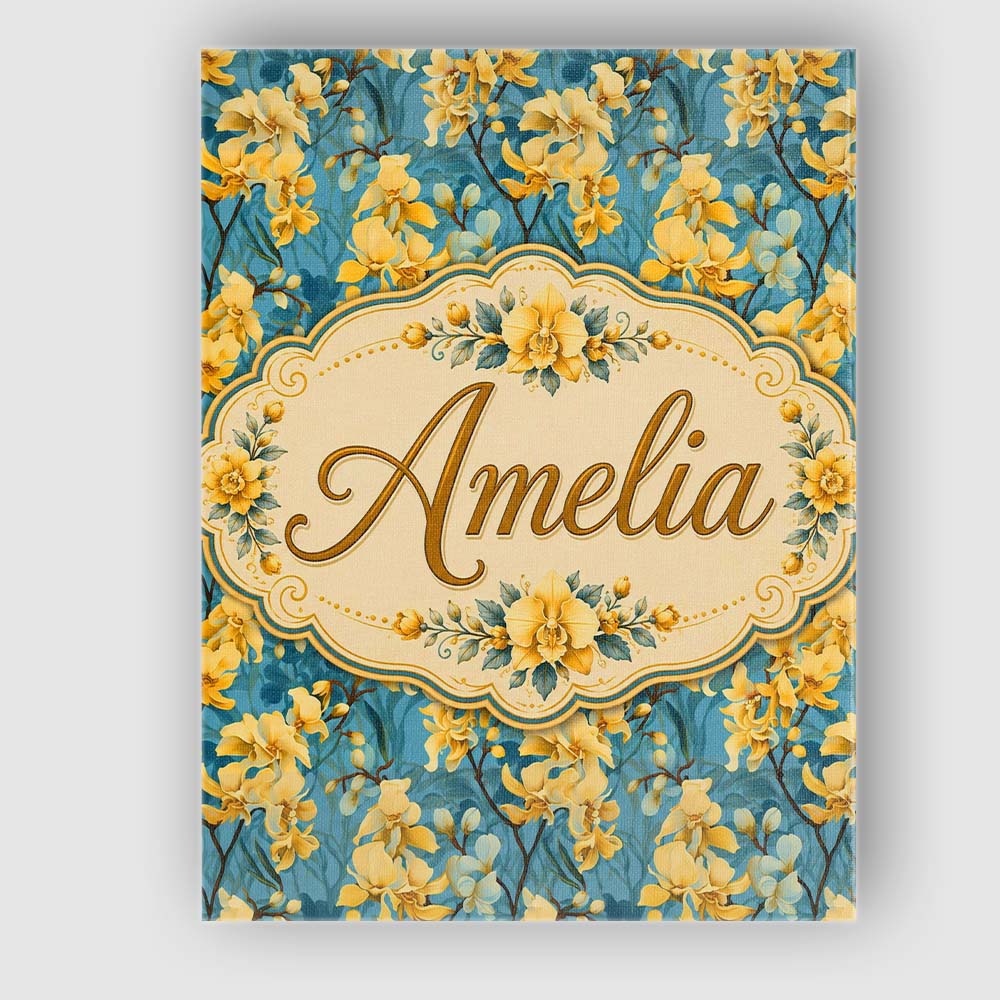 Personalised Name Golden Orchid Bloom on Custom  Unique Gift Idea Elegant Feature Canvas Wall Art Print Decor Picture Ready to Hang
