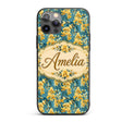 Golden Orchid Bloom on Teal Background Elegant Custom Name Protective Phone Case Mobile Cover Durable Everyday Smartphone Shock Resistant