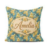 Custom Name Golden Orchid Bloom on Teal Elegant Floral Pattern Square Filled Cushion Throw Pillow Sofa Bed Home Decor Zip Washable UK Made