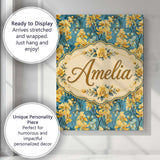 Personalised Name Golden Orchid Bloom on Custom  Unique Gift Idea Elegant Feature Canvas Wall Art Print Decor Picture Ready to Hang