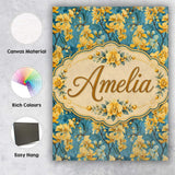 Personalised Name Golden Orchid Bloom on Custom  Unique Gift Idea Elegant Feature Canvas Wall Art Print Decor Picture Ready to Hang