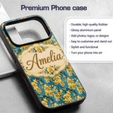 Golden Orchid Bloom on Teal Background Elegant Custom Name Protective Phone Case Mobile Cover Durable Everyday Smartphone Shock Resistant