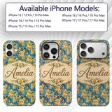 Golden Orchid Bloom on Teal Background Elegant Custom Name Protective Phone Case Mobile Cover Durable Everyday Smartphone Shock Resistant