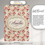Soft Pink Orchid Blossom on Cream Vintage Background Floral Design  Personalised Custom Name Super Soft Fleece Blanket Bed Sofa Throw