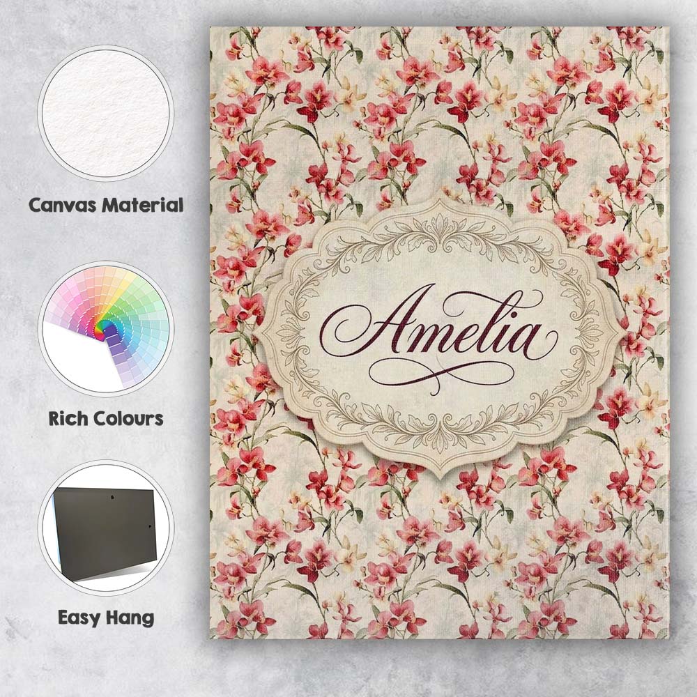 Personalised Name Soft Pink Orchid Blossom Custom  Unique Gift Idea Elegant Feature Canvas Wall Art Print Decor Picture Ready to Hang