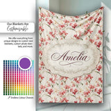 Soft Pink Orchid Blossom on Cream Vintage Background Floral Design  Personalised Custom Name Super Soft Fleece Blanket Bed Sofa Throw