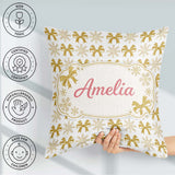 Custom Name Gold Glitter Snowflake and Bow Christmas Pattern Square Filled Cushion Throw Pillow Sofa Bed Home Decor Zip Washable UK Made