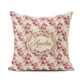 Custom Name Blush Pink Orchid Sprays on Textured Neutral Elegant Square Filled Cushion Throw Pillow Sofa Bed Home Decor Zip Washable UK Made