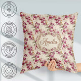 Custom Name Blush Pink Orchid Sprays on Textured Neutral Elegant Square Filled Cushion Throw Pillow Sofa Bed Home Decor Zip Washable UK Made