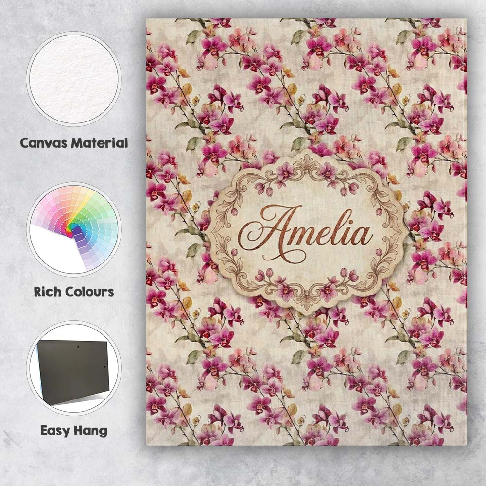 Personalised Name Blush Pink Orchid Sprays Custom  Unique Gift Idea Elegant Feature Canvas Wall Art Print Decor Picture Ready to Hang