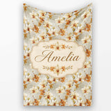 Cream and Amber Orchid Floral Pattern on Soft Neutral Background  Personalised Custom Name Super Soft Fleece Blanket Bed Sofa Throw