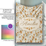 Cream and Amber Orchid Floral Pattern on Soft Neutral Background  Personalised Custom Name Super Soft Fleece Blanket Bed Sofa Throw