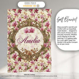 Pink Orchid Garden Floral Pattern on Light Cream Background Lovely  Personalised Custom Name Super Soft Fleece Blanket Bed Sofa Throw