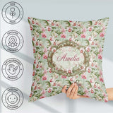 Custom Name Soft Pink and White Orchid on Light Green Background Square Filled Cushion Throw Pillow Sofa Bed Home Decor Zip Washable UK Made