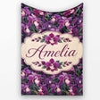 Rich Purple Orchid Floral Pattern on Dark Background Elegant Lovely  Personalised Custom Name Super Soft Fleece Blanket Bed Sofa Throw
