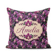 Custom Name Rich Purple Orchid Floral Pattern on Dark Background Square Filled Cushion Throw Pillow Sofa Bed Home Decor Zip Washable UK Made