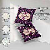 Custom Name Rich Purple Orchid Floral Pattern on Dark Background Square Filled Cushion Throw Pillow Sofa Bed Home Decor Zip Washable UK Made