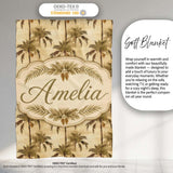 Vintage Sepia Palm Tree Tropical Pattern on Beige Background Coastal  Personalised Custom Name Super Soft Fleece Blanket Bed Sofa Throw