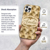 Vintage Sepia Palm Tree Tropical Pattern on Beige Custom Name Protective Phone Case Mobile Cover Durable Everyday Smartphone Shock Resistant