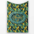 Bold Painterly Tropical Palm Leaves in Teal and Mustard Artistic  Personalised Custom Name Super Soft Fleece Blanket Bed Sofa Throw