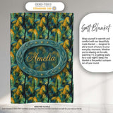 Bold Painterly Tropical Palm Leaves in Teal and Mustard Artistic  Personalised Custom Name Super Soft Fleece Blanket Bed Sofa Throw