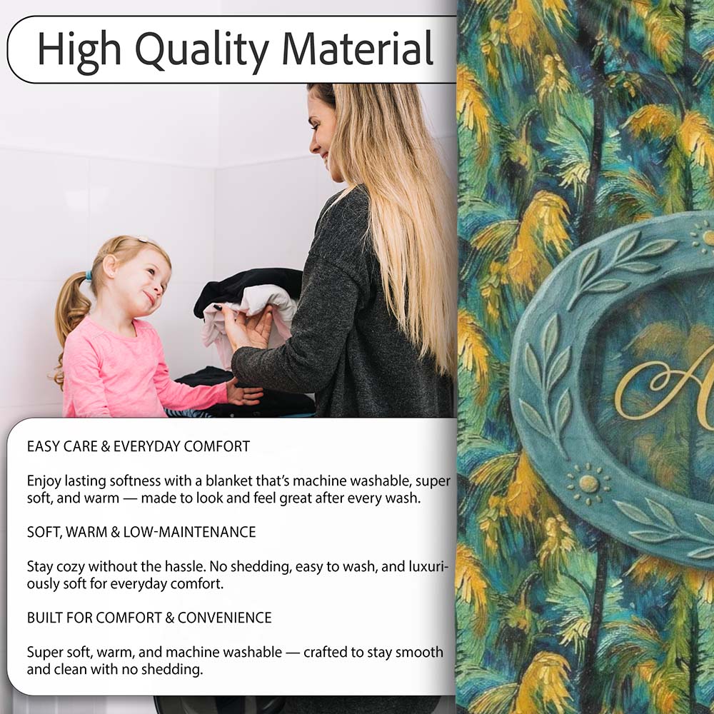 Bold Painterly Tropical Palm Leaves in Teal and Mustard Artistic  Personalised Custom Name Super Soft Fleece Blanket Bed Sofa Throw
